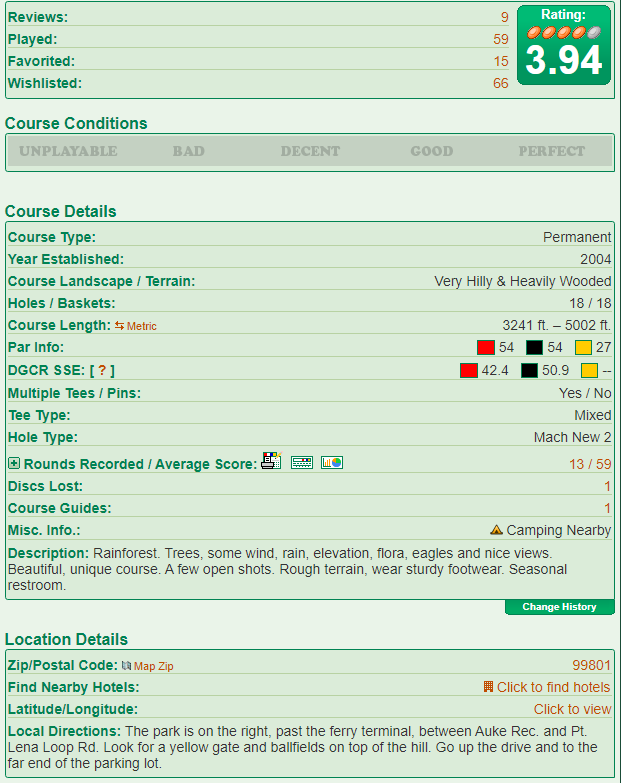 Disc Golf Course Reveiw Course Page